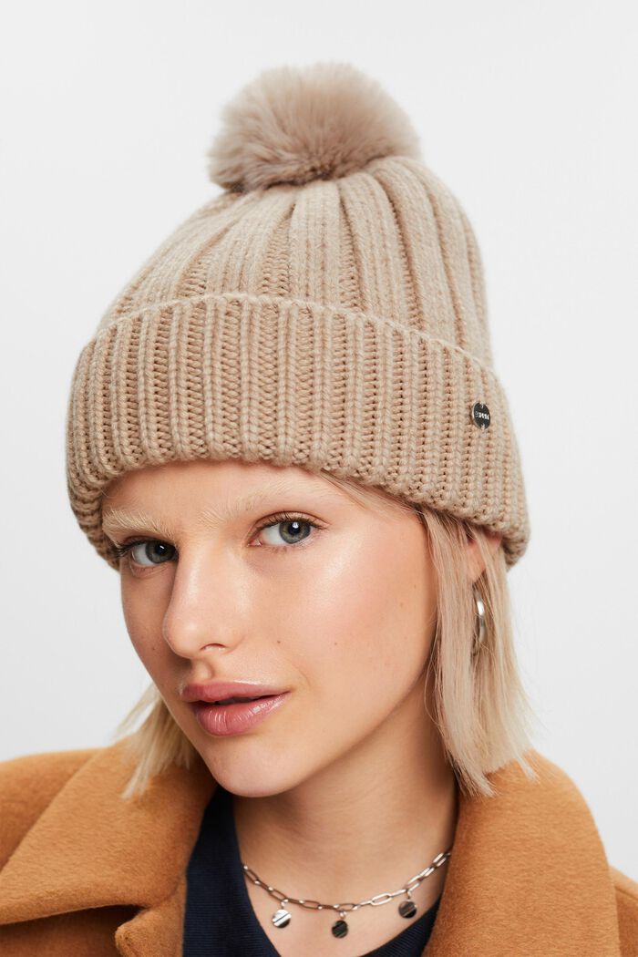 Rippstrick-Beanie, Wollmix, CAMEL, detail image number 2