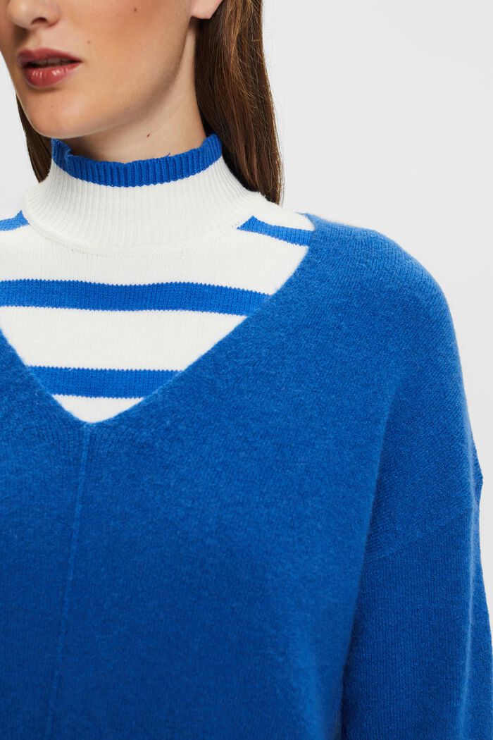 Wollmix-Pullover mit V-Ausschnitt, BRIGHT BLUE, detail image number 1