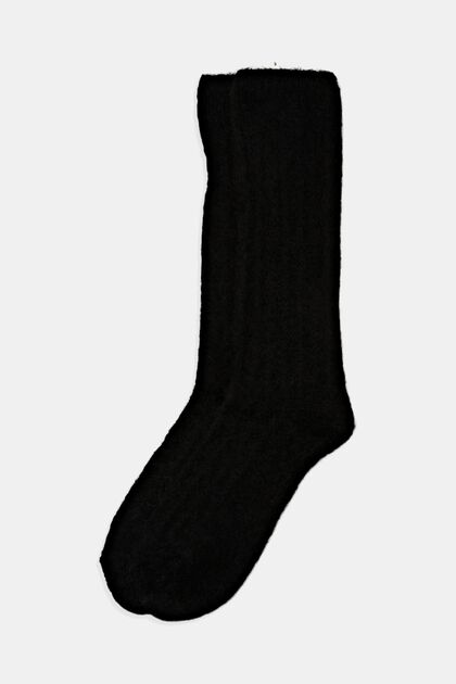 Boot-Socken aus Materialmix mit Wolle und Alpaka, BLACK, overview
