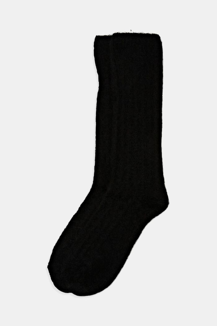Boot-Socken aus Materialmix mit Wolle und Alpaka, BLACK, detail image number 0