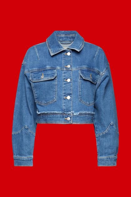 Oversize Jeansjacke in Cropped-Länge, BLUE MEDIUM WASHED, overview