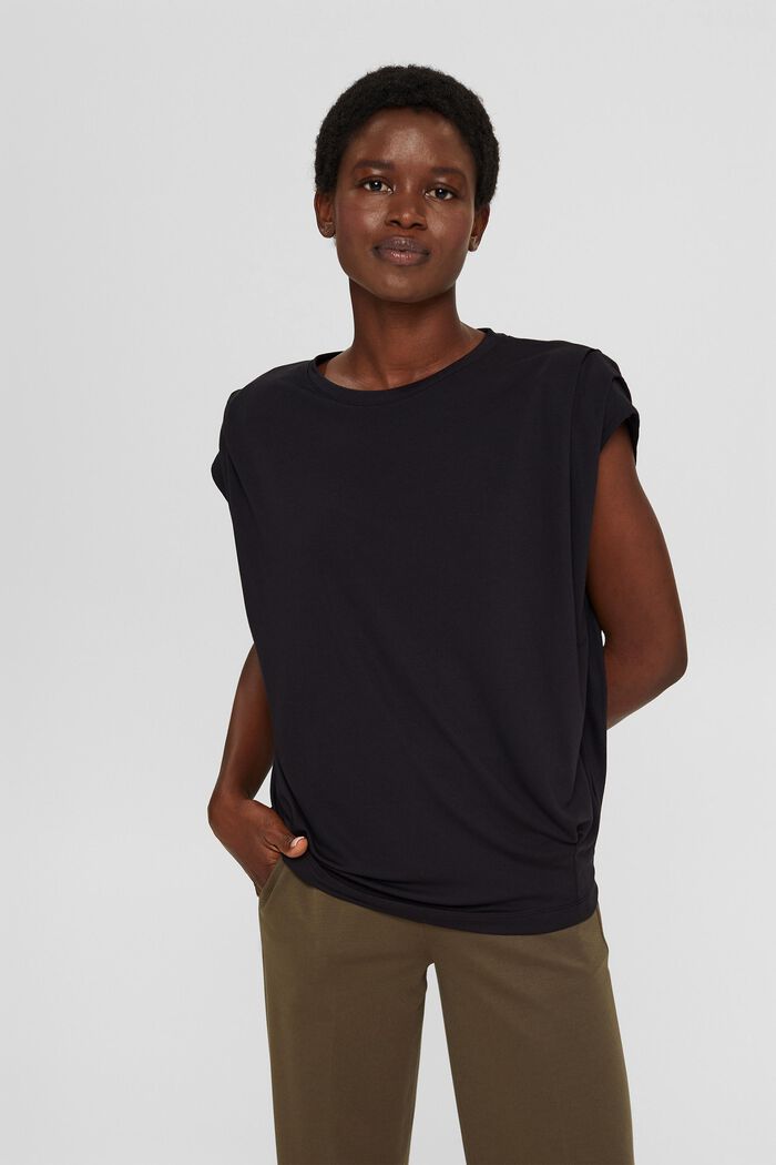 T-Shirt mit Schulterpolstern, LENZING™ ECOVERO™, BLACK, overview