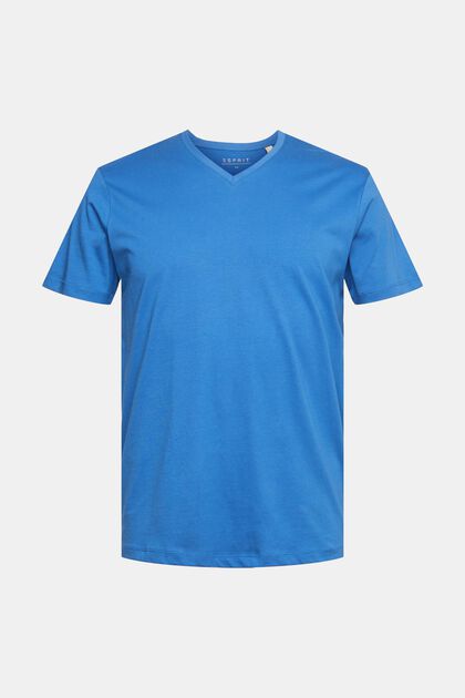 T-Shirt mit V-Ausschnitt aus nachhaltiger Baumwolle, BLUE, overview