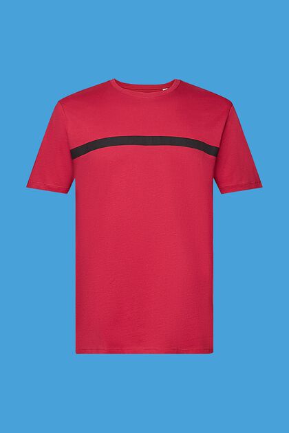 Baumwoll-T-Shirt mit Kontraststreifen, DARK PINK, overview