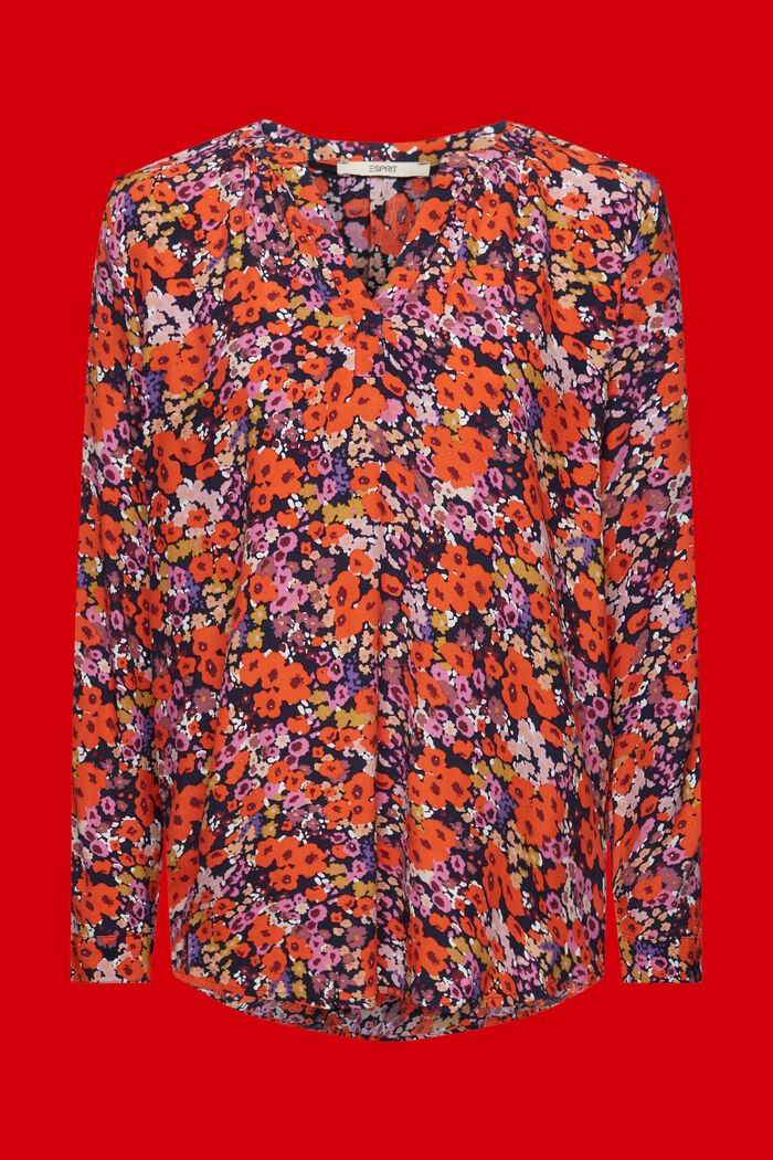 Florale Bluse mit V-Ausschnitt, NEW NAVY, detail image number 5