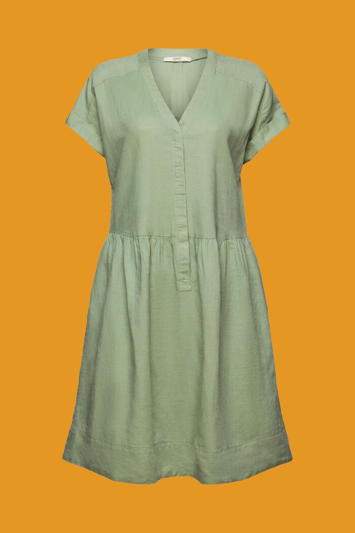Hemdblusenkleid aus Baumwolle und Leinen, PALE KHAKI, detail image number 7