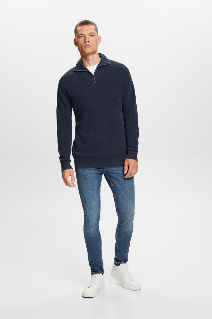 Pullover mit halbem Zipper, 100 % Baumwolle, NAVY, detail image number 1