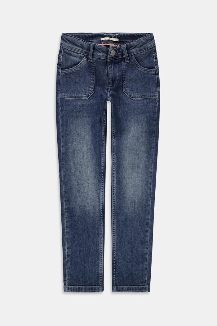 Schmale Jeans im Washed-Look, BLUE MEDIUM WASHED, overview