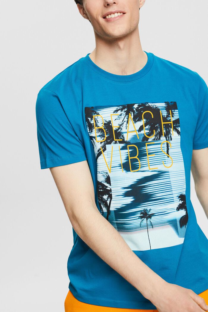 Jersey-T-Shirt mit großem Frontprint, TEAL BLUE, detail image number 1