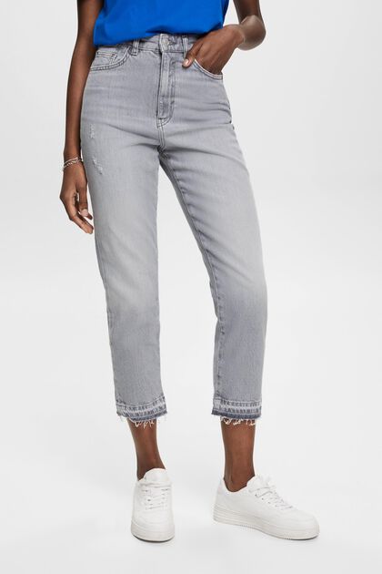 Jeans mit hohem Bund und offenem Saum, GREY MEDIUM WASHED, overview