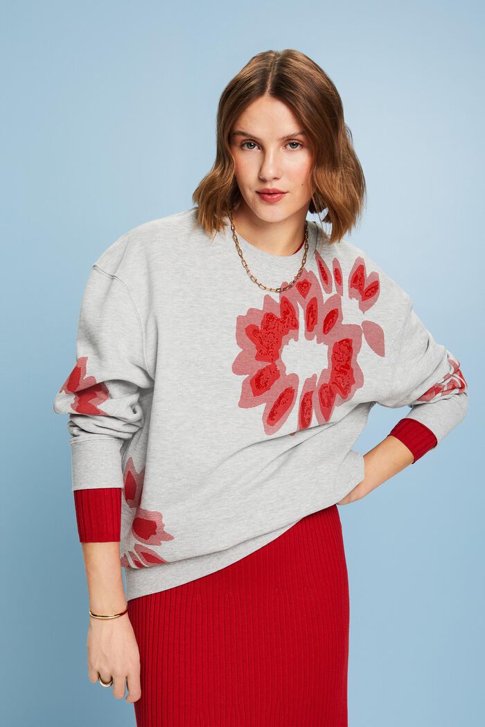 Oversize Sweatshirt mit Print und Zierperlen, LIGHT GREY, detail image number 0