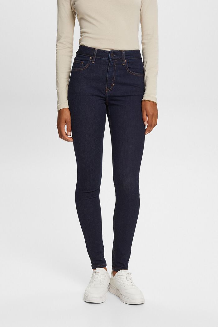 Skinny Jeans mit hohem Bund, Baumwollstretch, BLUE RINSE, detail image number 0