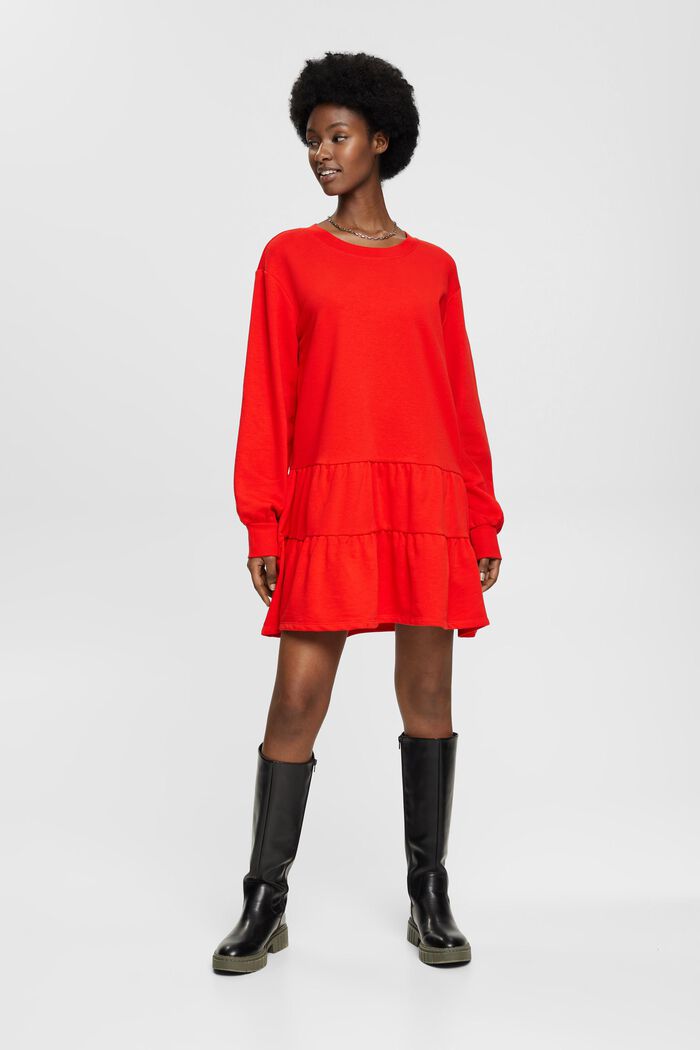 Mini-Sweatshirt-Kleid mit Rüschen, RED, detail image number 4