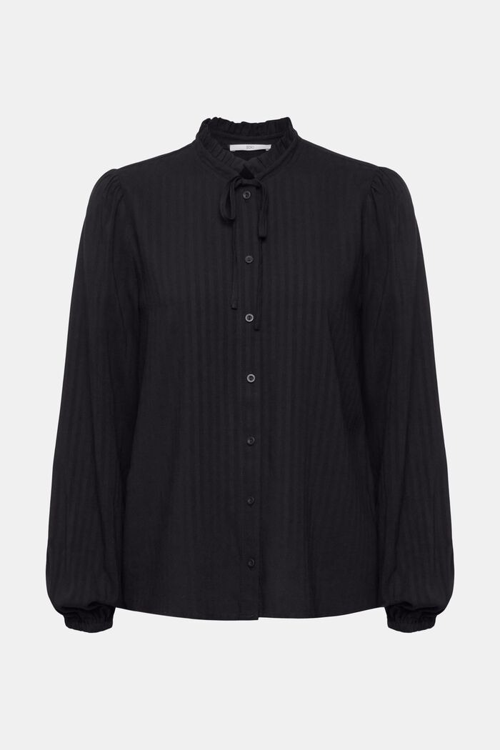 Bluse mit gekräuseltem Kragen, LENZING™ ECOVERO™, BLACK, detail image number 6