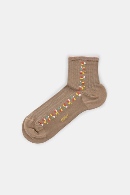 Knöchelhohe Socken mit strukturiertem Blatt-Muster, BROWN, overview