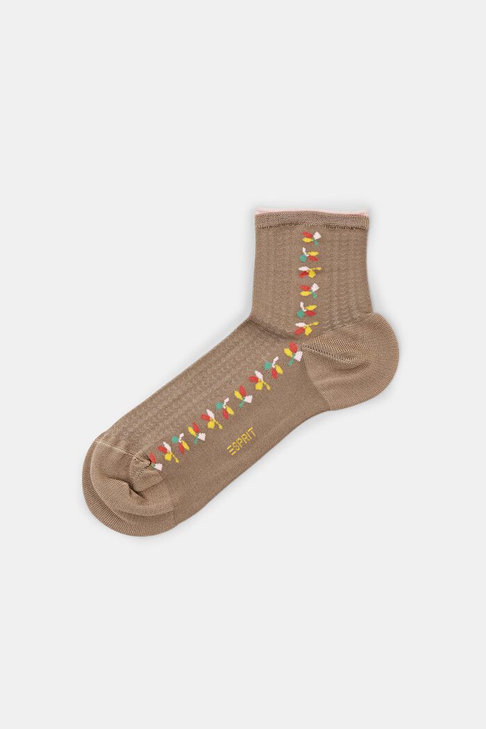 Knöchelhohe Socken mit strukturiertem Blatt-Muster, BROWN, detail image number 2