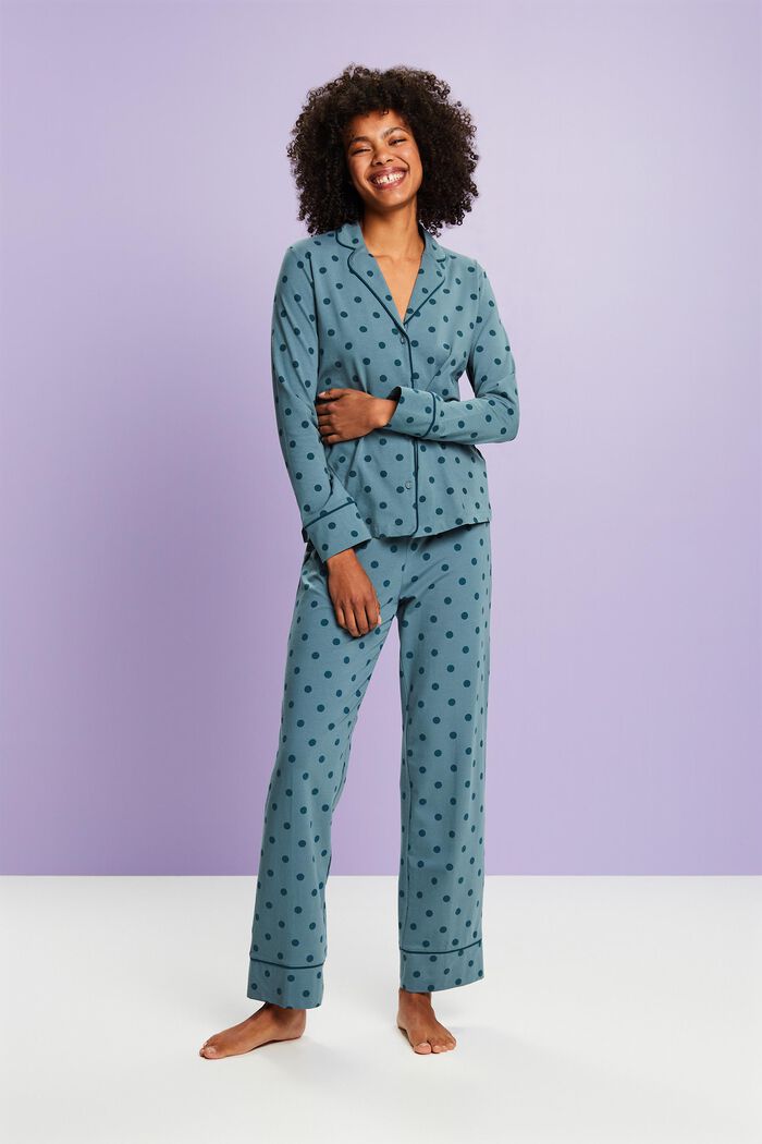 Langes Pyjama-Set aus Jersey, TEAL BLUE, detail image number 1