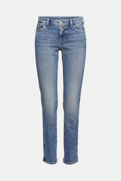 Stretch-Jeans im Used-Look, BLUE MEDIUM WASHED, overview