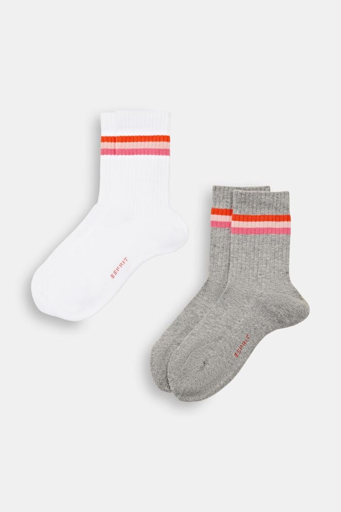 2er-Pack gerippte Socken mit Streifen, WHITE/LIGHT GREY, detail image number 0