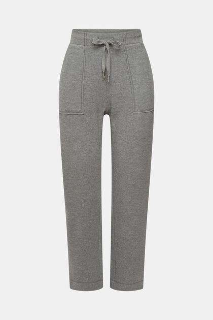 High-Rise-Pants im Jogger-Style in Strickqualität, GUNMETAL, overview