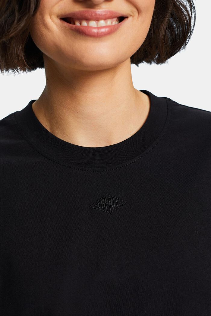 T-Shirt aus Pima-Baumwolle mit Logostickerei, BLACK, detail image number 2