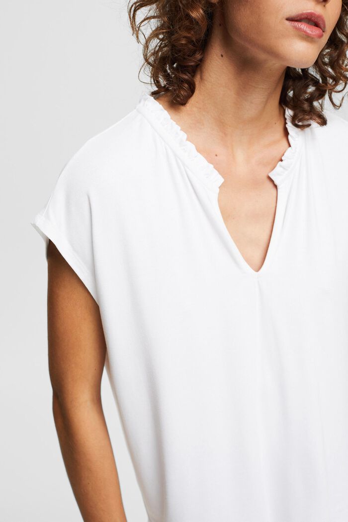 T-Shirt mit Rüschen-Details, LENZING™ ECOVERO™, WHITE, detail image number 2