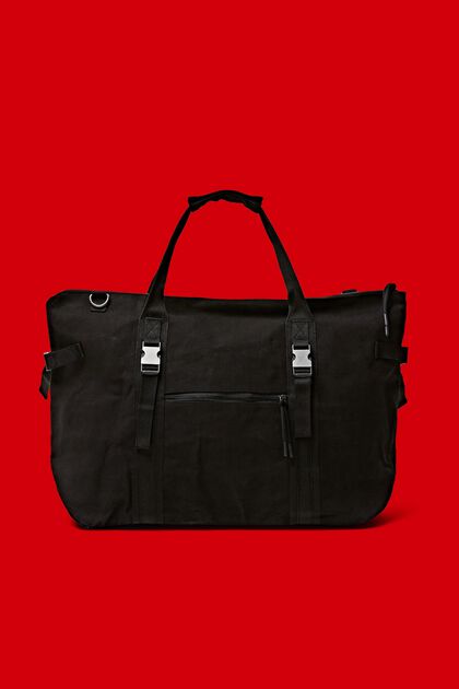 Weekender Bag aus Baumwollcanvas, BLACK, overview