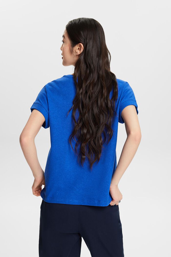 T-Shirt mit V-Ausschnitt aus Baumwolle-Leinen-Mix, BRIGHT BLUE, detail image number 2