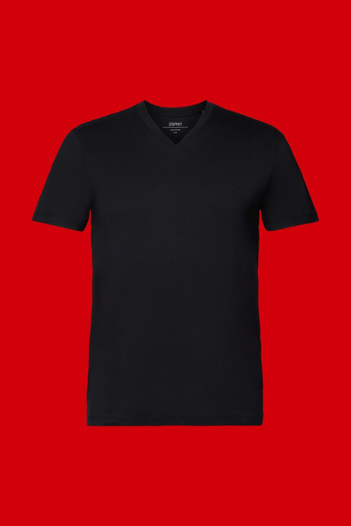 T-Shirt mit V-Ausschnitt aus Pima-Baumwolle, BLACK, detail image number 5