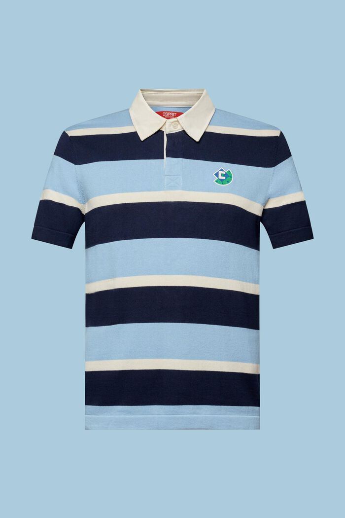 Gestreiftes Baumwoll-T-Shirt mit Logo und Polokragen, BRIGHT BLUE, detail image number 6