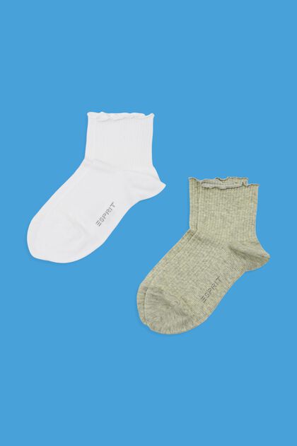 2er-Pack Socken mit Rüschenbündchen, Bio-Baumwolle, KHAKI/WHITE, overview