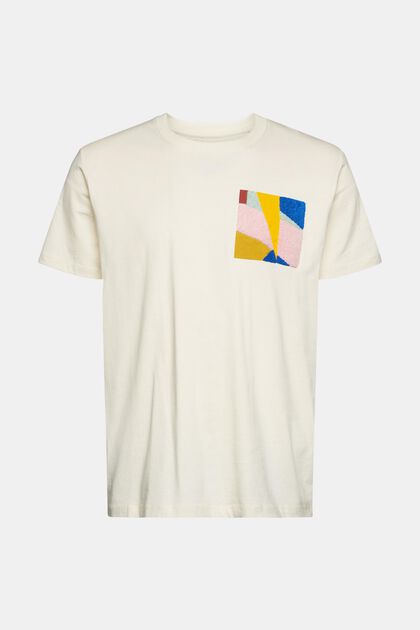 Jersey-T-Shirt mit Applikation, CREAM BEIGE, overview