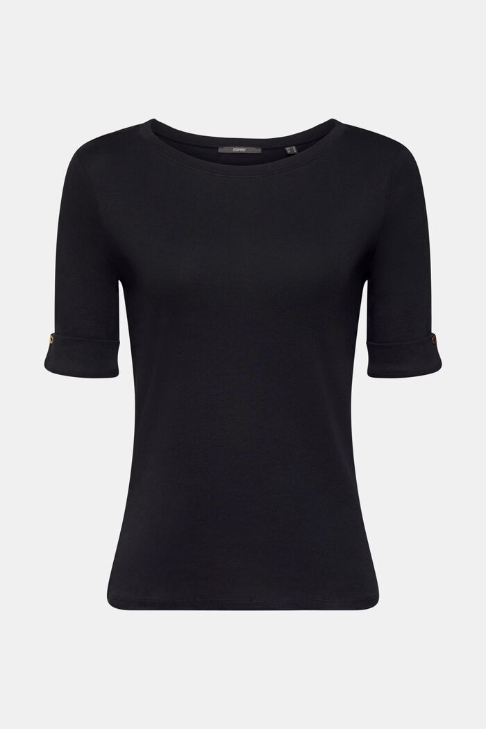 T-Shirt aus Bio-Baumwolle mit umgeschlagenem Ärmel, BLACK, detail image number 6