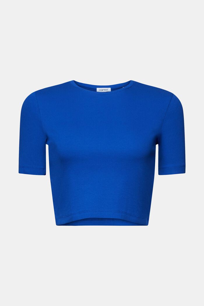 Geripptes Baumwoll-T-Shirt in verkürzter Länge, BRIGHT BLUE, detail image number 6