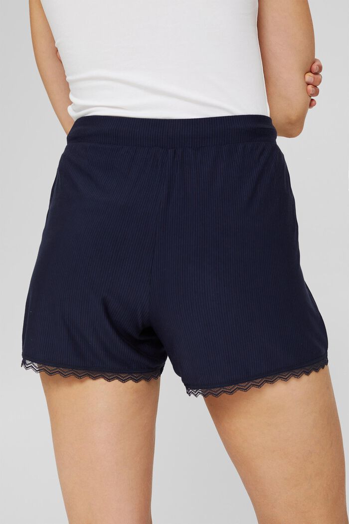 Pyjama-Shorts mit Spitze, LENZING™ ECOVERO™, NAVY, detail image number 2