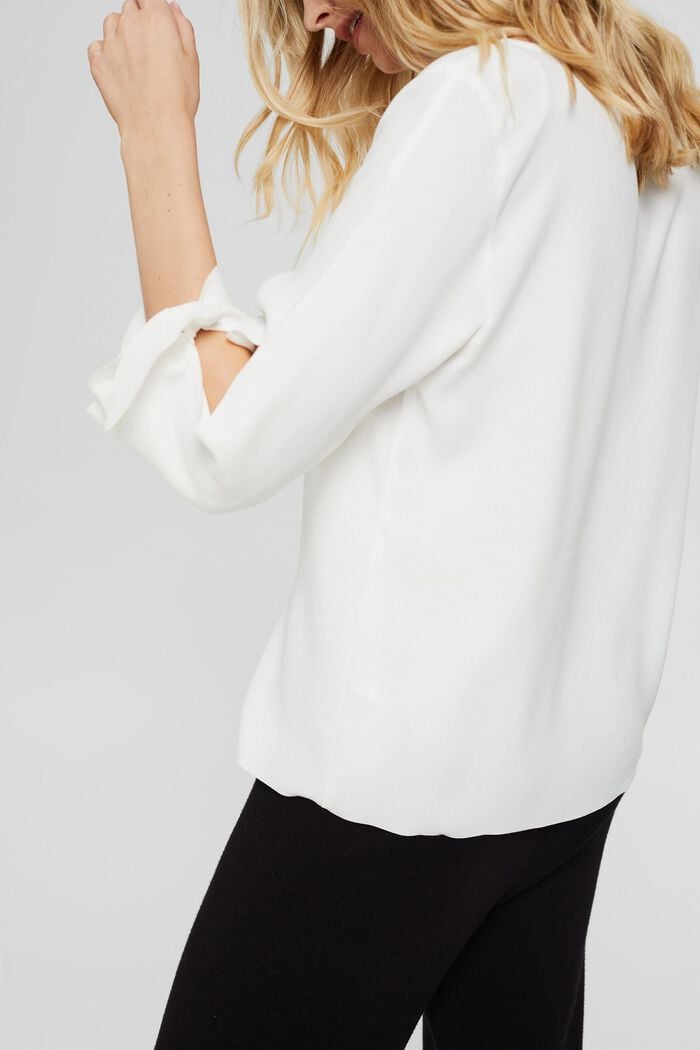 Stretch-Bluse mit offenen Kanten, OFF WHITE, detail image number 1