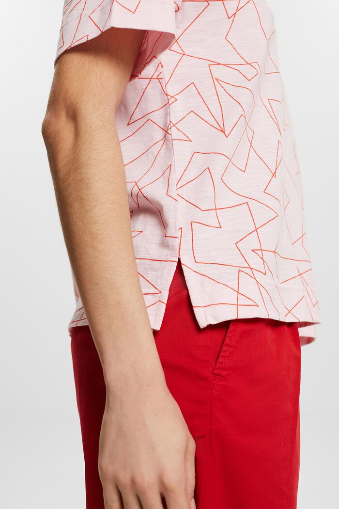 Baumwoll-T-Shirt mit V-Ausschnitt und Print, LIGHT PINK, detail image number 3