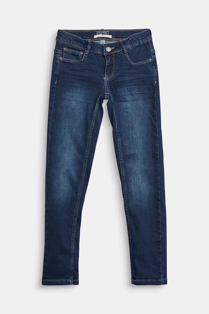 Stretch-Jeans mit Weitenservice und Verstellbund, BLUE DARK WASHED, overview