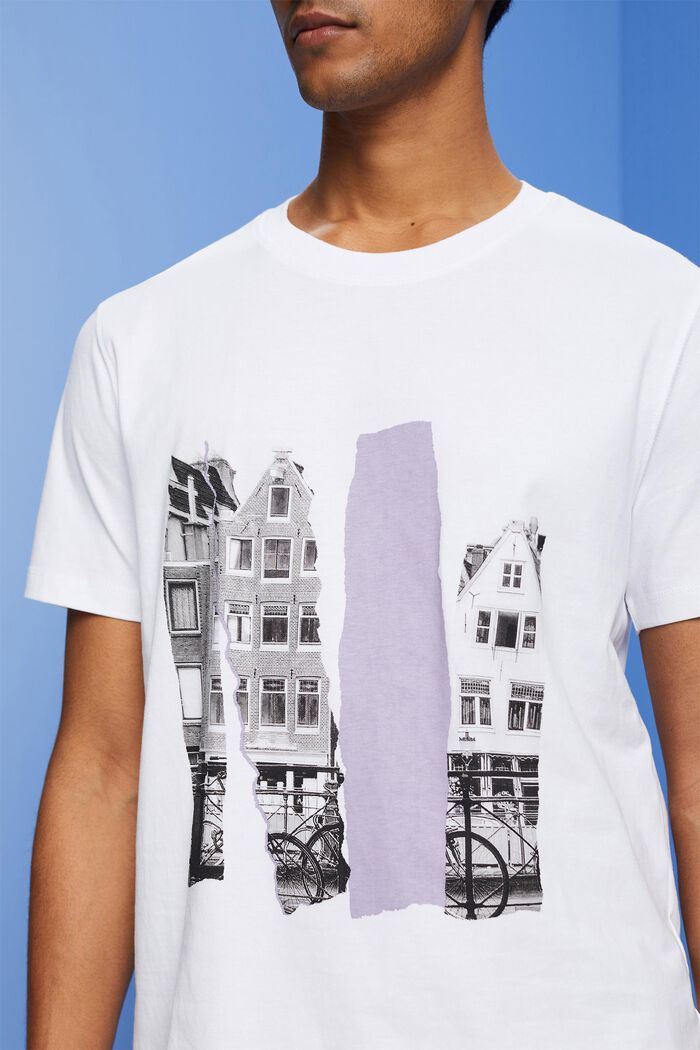 Rundhals-T-Shirt mit Print, 100 % Baumwolle, WHITE, detail image number 2