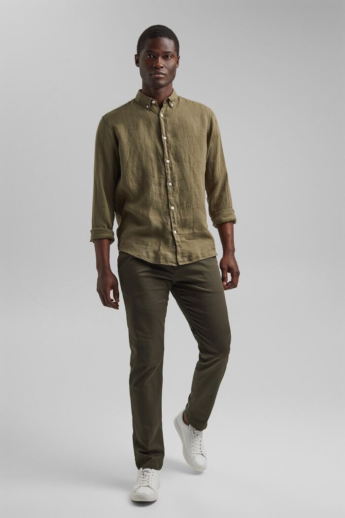 Button-Down-Hemd aus 100% Leinen, DARK KHAKI, detail image number 6