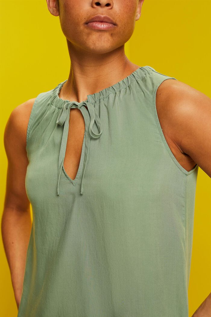 Ärmellose Bluse mit elastischem Kragen, PALE KHAKI, detail image number 2