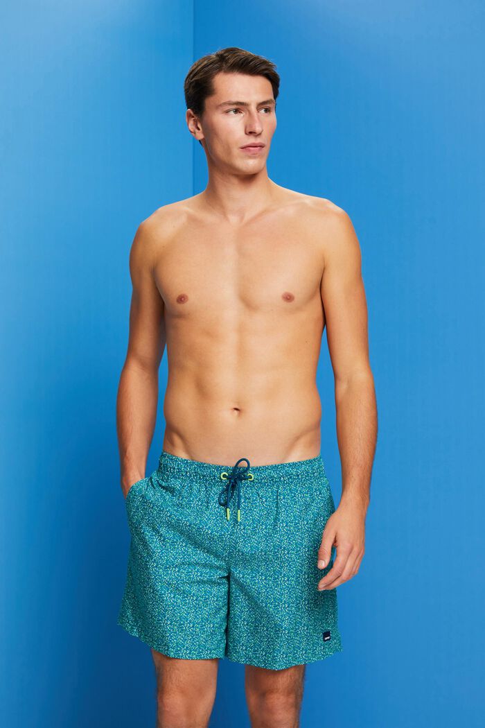 Badeshorts mit Allover-Muster, TEAL BLUE, detail image number 1