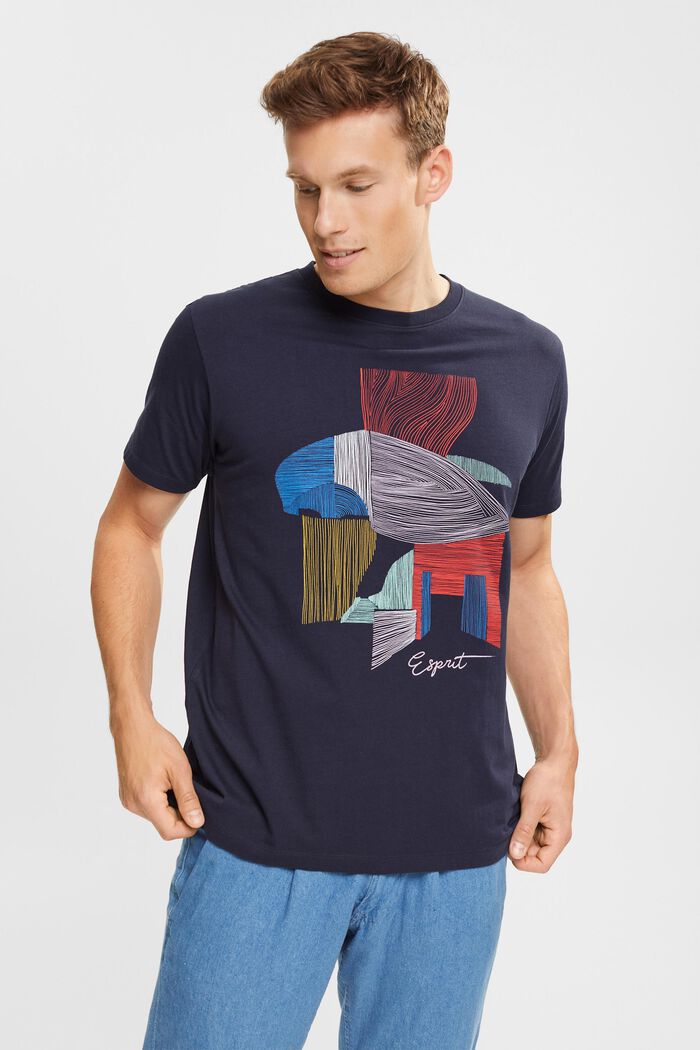 Jersey-T-Shirt mit Frontprint, NAVY, detail image number 0