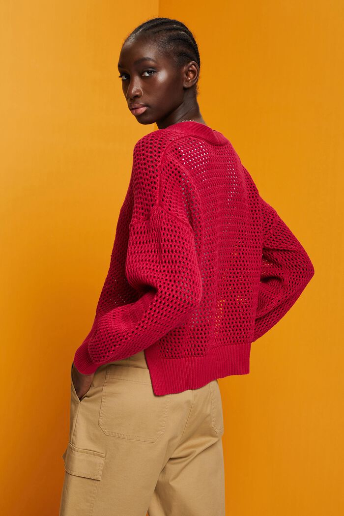 V-Ausschnitt-Pullover aus nachhaltiger Baumwollle, DARK RED, detail image number 3