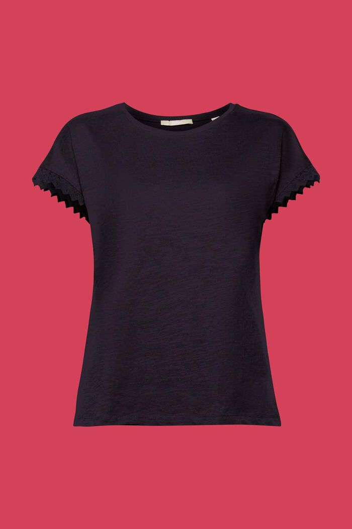 T-Shirt mit Spitzendetails, 100 % Baumwolle, NAVY, detail image number 7