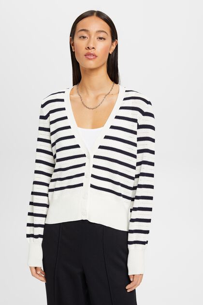 Gestreifter Pointelle-Cardigan, OFF WHITE, overview