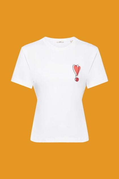 Baumwoll-T-Shirt mit gesticktem Herzmotiv