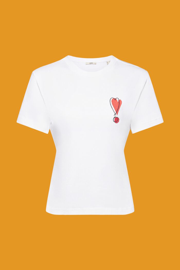 Baumwoll-T-Shirt mit gesticktem Herzmotiv, WHITE, detail image number 5