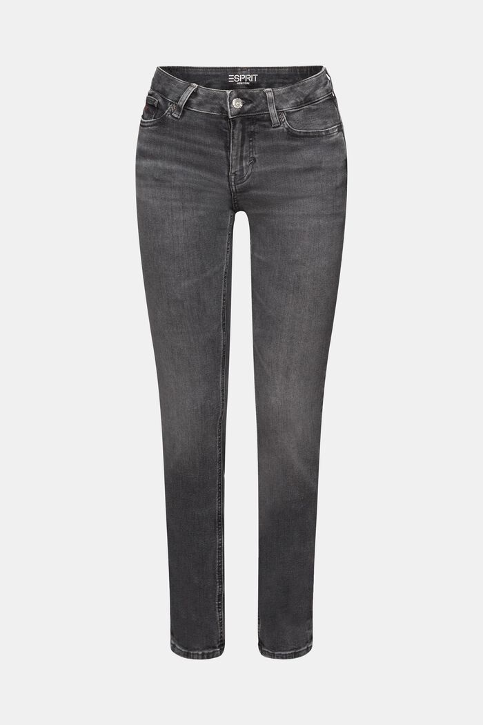 Jeans mit mittlerer Bundhöhe und schmaler Passform, BLACK DARK WASHED, detail image number 7