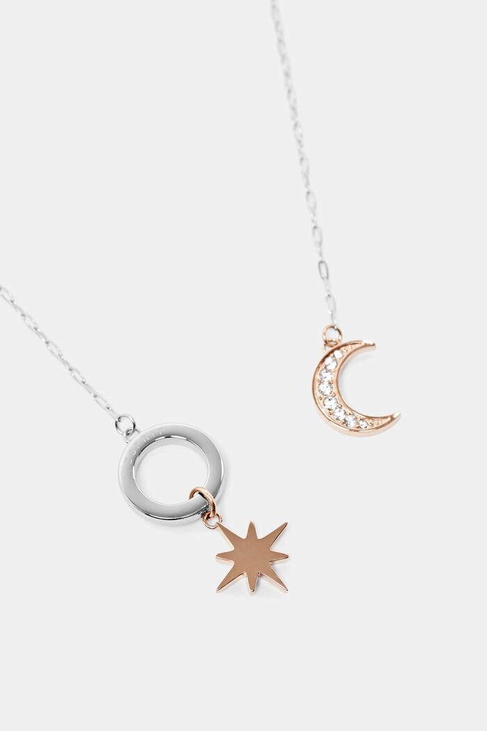 Halskette mit Charm-Anhängern Mond und Stern, ROSEGOLD, detail image number 1